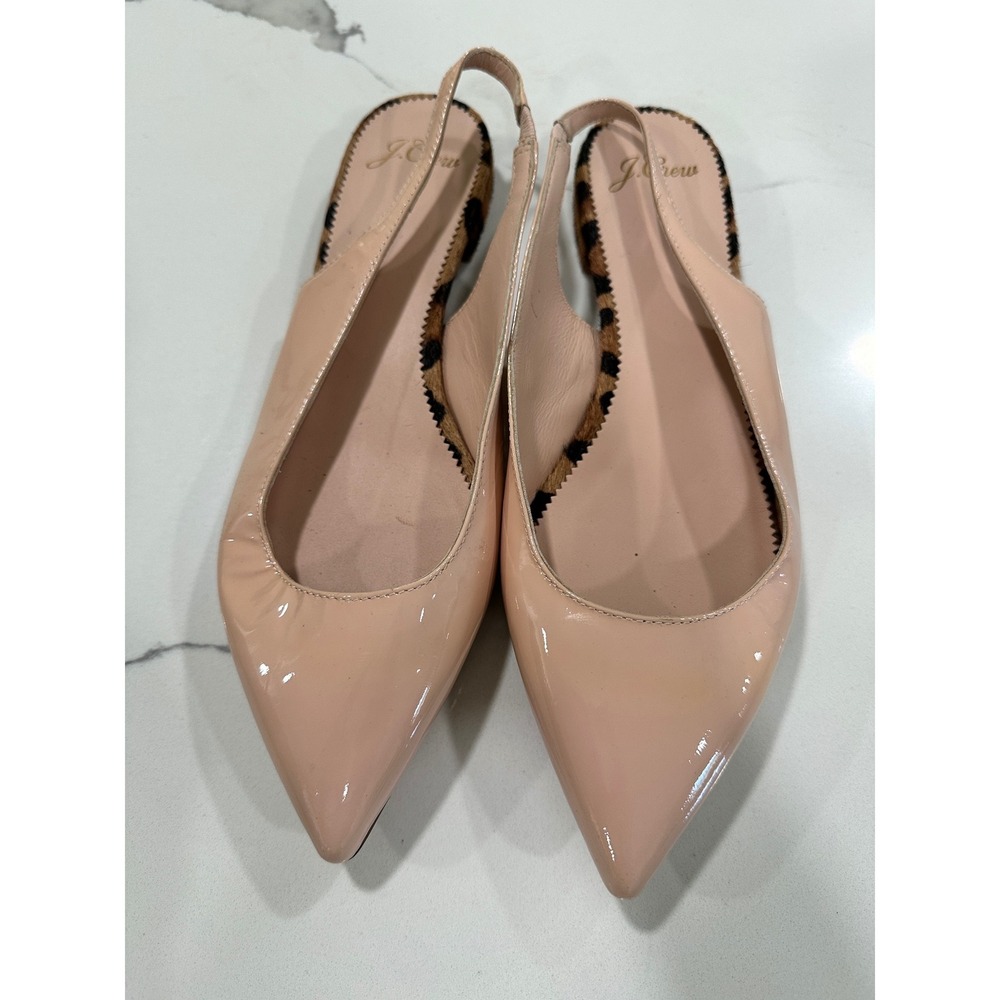 J.Crew Nude Patent Leather Slingback Flats Leopard Calf Hair Heel 7.5